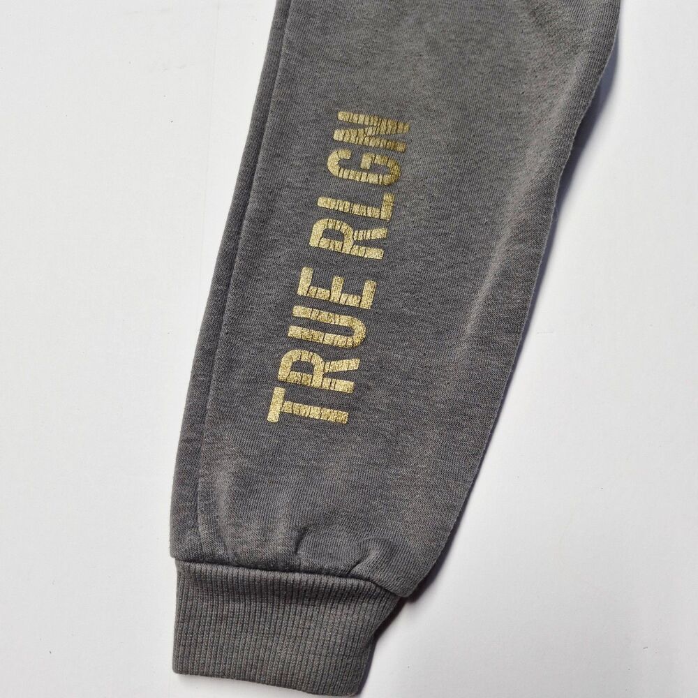 True Religion Kids Jogger Sweatpants Grey Gold Logo Size Small EUC Tapered - Picture 3 of 5
